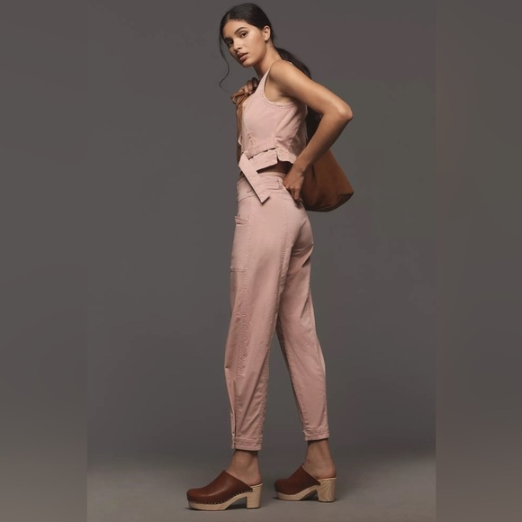 By Anthropologie Linen Buckle-Front Barrel Pants Size 10 - Picture 4 of 5